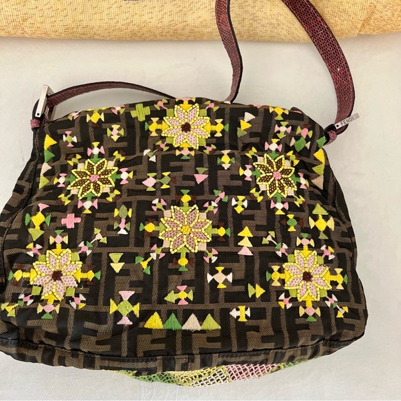 Fendi Zucca Embroidered Flower Snakeskin Purse - Picture 10 of 17